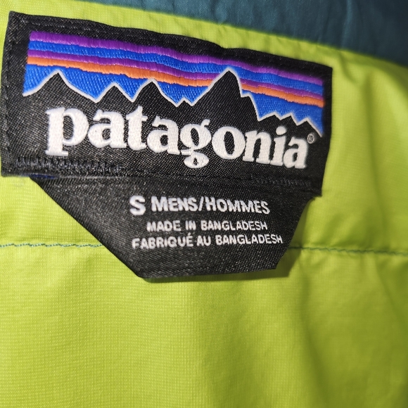 Mens Patagonia Lightweight Teal Jacket with Lime Trim - Picture 3 of 5